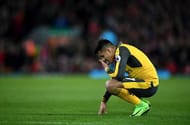 LIVERPOOL, ENGLAND - MARCH 04: Alexis Sanchez of Arsenal looks dejected during the Premier League match between Liverpool and Arsenal at Anfield on March 4, 2017 in Liverpool, England. (Photo by Laurence Griffiths/Getty Images)