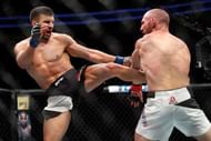 LAS VEGAS, NV - MARCH 04: David Teymur (L) of Sweden kicks Lando Vannata in a lightweight bout during UFC 209 at T-Mobile Arena on March 4, 2017 in Las Vegas, Nevada. Teymur won the bout by unanimous decision. (Photo by Steve Marcus/Getty Images)