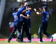 ST JOHN'S, ANTIGUA AND BARBUDA - MARCH 05: Steven Finn of England celebrates with teammates after dismissing Kieran Powell of the West Indies during the 2nd One Day International match between the West Indies and England at Sir Vivian Richards Cricket Ground on March 5, 2017 in St John's, Antigua And Barbuda (Photo by Gareth Copley/Getty Images)