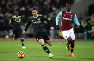STRATFORD, ENGLAND - MARCH 06: Pedro Obiang of West Ham United chases Eden Hazard of Chelsea during the Premier League match between West Ham United and Chelsea at London Stadium on March 6, 2017 in Stratford, England. (Photo by Julian Finney/Getty Images)