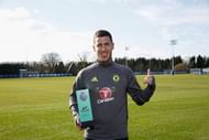 COBHAM, ENGLAND - MARCH 09: Eden Hazard of Chelsea is presented with the Carling Premier League Goal of the month award for February at Chelsea Training Ground on March 9, 2017 in Cobham, England. (Photo by Tom Shaw/Getty Images for Premier League)