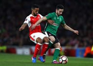 LONDON, ENGLAND - MARCH 11: Samuel Habergham of Lincoln City battles with Theo Walcott of Arsenal during The Emirates FA Cup Quarter-Final match between Arsenal and Lincoln City at Emirates Stadium on March 11, 2017 in London, England. (Photo by Ian Walton/Getty Images)