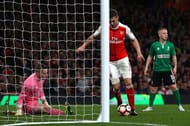 LONDON, ENGLAND - MARCH 11: Aaron Ramsey of Arsenal scores his sides fifth goal during The Emirates FA Cup Quarter-Final match between Arsenal and Lincoln City at Emirates Stadium on March 11, 2017 in London, England. (Photo by Ian Walton/Getty Images)