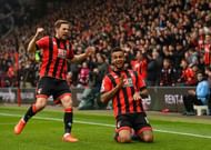 BOURNEMOUTH, ENGLAND - MARCH 11: Bournemouth player Dan Gosling (l) and Joshua King celebrates King's second goal during the Premier League match between AFC Bournemouth and West Ham United at Vitality Stadium on March 11, 2017 in Bournemouth, England. (Photo by Stu Forster/Getty Images)