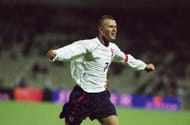 6 Jun 2001: David Beckham of England celebrates his goal during the World Cup 2002 Group Nine Qualification match against Greece played at the Olympic Stadium, in Athens, Greece. England won the match 2-0. \ Mandatory Credit: Stu Forster /Allsport