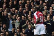 LONDON, ENGLAND - APRIL 14: Tottenham Hotspur fans berate Sol Campbell of Arsenal during the Barclays Premier League match between Tottenham Hotspur and Arsenal at White Hart Lane on April 14, 2010 in London, England. (Photo by Shaun Botterill/Getty Images)