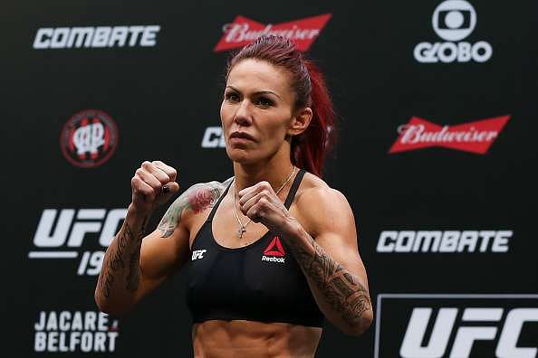 CURITIBA, BRAZIL - MAY 13:  Cris Cyborg Justino of Brazil weighs in during the UFC 198 weigh-in at Arena da Baixada stadium on May 13, 2016 in Curitiba, Brazil. (Photo by Buda Mendes/Getty Images)