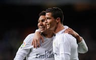 MADRID, SPAIN - MARCH 20: Cristiano Ronaldo of Real Madrid celebrates with Henrique Casemiro after scoring Real's 2nd goal during the La Liga match between Real Madrid CF and Sevilla FC at Estadio Santiago Bernabeu on March 20, 2016 in Madrid, Spain. (Photo by Denis Doyle/Getty Images)