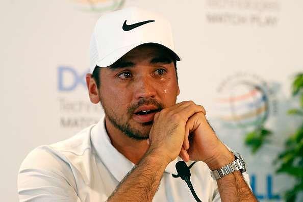 AUSTIN, TX - MARCH 22: Jason Day of Australia addresses the media during a press conference after withdrawing due to an illness in the family from round one of the World Golf Championships-Dell Technologies Match Play at the Austin Country Club on March 22, 2017 in Austin, Texas. (Photo by Matt Hazlett/Getty Images)