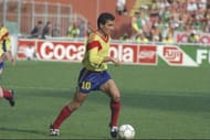 25 Jun 1990: Gheorghe Hagi of Romania in action during the World Cup Second Round match against Eire at the Luigi Ferraris Stadium in Genoa, Italy. Eire won 5-4 on penalties. \ Mandatory Credit: Simon Bruty/Allsport