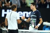 MELBOURNE, AUSTRALIA - JANUARY 25: Rafael Nadal of Spain is congratulated by Milos Raonic of Canada after their quarterfinal match on day 10 of the 2017 Australian Open at Melbourne Park on January 25, 2017 in Melbourne, Australia. (Photo by Cameron Spencer/Getty Images)