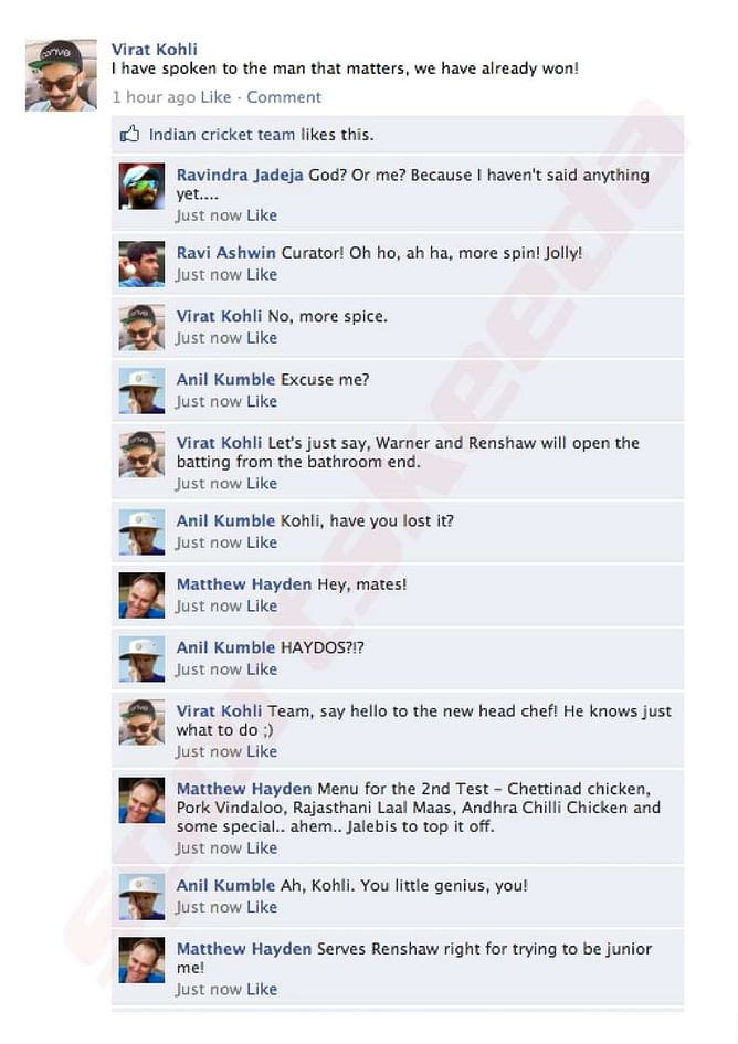 Fake FB wall: Virat Kohli's unique plan to guarantee victory against the Aussies