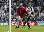 NEWCASTLE, ENGLAND - AUGUST 28: Wayne Rooney of Manchester United celebrates scoring the first goal during the Barclays Premiership match between Newcastle United and Manchester United at St James' Park on August 28, 2005 in Newcastle, England. (Photo by Alex Livesey/Getty Images)
