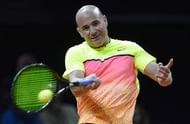 STUTTGART, GERMANY - APRIL 20: Andre Agassi of the USA in action during his Berenberg Classic match against Thomas Muster of Austria on day one of the Porsche Tennis Grand Prix at Porsche-Arena on April 20, 2015 in Stuttgart, Germany. (Photo by Daniel Kopatsch/Getty Images)