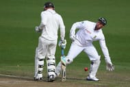 HAMILTON, NEW ZEALAND - MARCH 15: Brendon McCullum of New Zealand makes his ground as Mark Boucher of South Africa fields during day one of the First Test match between New Zealand and South Africa at Seddon Park on March 15, 2012 in Hamilton, New Zealand. (Photo by Hannah Peters/Getty Images)