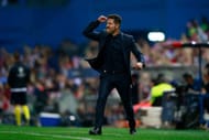 MADRID, SPAIN - APRIL 12: Coach Diego Pablo Simeone of Atletico de Madrid celebrates his team's opening goal during the UEFA Champions League Quarter Final first leg match between Club Atletico de Madrid and Leicester City at Vicente Calderon Stadium on April 12, 2017 in Madrid, Spain. (Photo by Gonzalo Arroyo Moreno/Getty Images)
