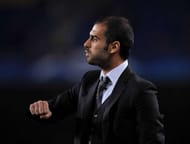 BARCELONA, SPAIN - DECEMBER 09: Coach Pep Guardiola of Barcelona of Barcelona reacts to his players during the UEFA Champions League Group C match between Barcelona and Shakhtar Donetsk at the Camp Nou stadium on December 9, 2008 in Barcelona, Spain. Barcelona lost the match 3-2. (Photo by Jasper Juinen/Getty Images)