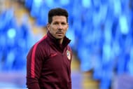 LEICESTER, ENGLAND - APRIL 17: Diego Simeone the Manager of Atletico Madrid pictured during a training session at The King Power Stadium on April 17, 2017 in Leicester, England. (Photo by Ross Kinnaird/Getty Images)