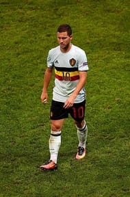 LILLE, FRANCE - JULY 01: Eden Hazard of Belgium leaves the pitch after his team's 1-3 defeat in the UEFA EURO 2016 quarter final match between Wales and Belgium at Stade Pierre-Mauroy on July 1, 2016 in Lille, France. (Photo by Mike Hewitt/Getty Images)