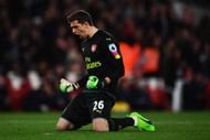 LONDON, ENGLAND - APRIL 05: Emiliano Martinez of Arsenal celebrates his sides first goal during the Premier League match between Arsenal and West Ham United at the Emirates Stadium on April 5, 2017 in London, England. (Photo by Dan Mullan/Getty Images)