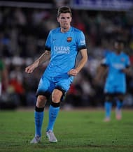 VILLANUEVA DE LA SERENA, SPAIN - OCTOBER 28: Gerard Gumbau of FC Barcelona looks on during the Copa del Rey Last of 16 First Leg match between C.F. Villanovense and F.C. Barcelona at estadio Romero Cuerda on October 28, 2015 in Villanueva de la Serena, Spain. (Photo by Denis Doyle/Getty Images)