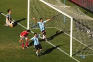 JOHANNESBURG, SOUTH AFRICA - JUNE 17: Lionel Messi and Sergio Aguero of Argentina celebrate the second goal by Gonzalo Higuain (L) of Argentina during the 2010 FIFA World Cup South Africa Group B match between Argentina and South Korea at Soccer City Stadium on June 17, 2010 in Johannesburg, South Africa. (Photo by Clive Rose/Getty Images)