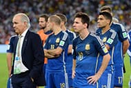 RIO DE JANEIRO, BRAZIL - JULY 13: Head coach Alejandro Sabella of Argentina looks on with Lionel Messi after being defeated by Germany 1-0 in extra time during the 2014 FIFA World Cup Brazil Final match between Germany and Argentina at Maracana on July 13, 2014 in Rio de Janeiro, Brazil. (Photo by Jamie McDonald/Getty Images)