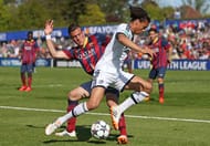 NYON, SWITZERLAND - APRIL 11: Leroy Sane of FC Schalke 04 (R) fights for the ball with Rodrigo Tarin of FC Barcelona during the UEFA Youth League Semi Final match between Schalke 04 and FC Barcelona at Colovray Stadion on April 11, 2014 in Nyon, Switzerland. (Photo by Philipp Schmidli/Getty Images)