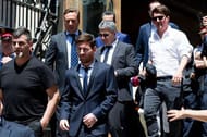BARCELONA, SPAIN - JUNE 02: Lionel Messi leaves the courthouse followed by his father Jorge Horacio Messi (2nd R) and his brother Rodrigo Messi (R) on June 2, 2016 in Barcelona, Spain. Lionel Messi and his father Jorge Messi, who manages his financial affairs, are accused of defrauding the Spanish Tax Agency of 4.1 million Euros ($4.6 million, 3.2 million) by using companies based in tax havens such as Belize and Uruguay to conceal earnings from image rights during years 2007 to 2009. (Photo by Alex Caparros/Getty Images)