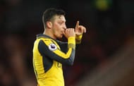 MIDDLESBROUGH, ENGLAND - APRIL 17: Mesut Ozil of Arsenal (11) celebrates as he scores their second goal during the Premier League match between Middlesbrough and Arsenal at Riverside Stadium on April 17, 2017 in Middlesbrough, England. (Photo by Ian MacNicol/Getty Images)