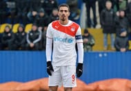 KIEV,UKRAINE - FEBRUARY 23: Nikos Vergos of FC Olympiacos in action during the UEFA Youth League Round of 16 match between FC Shakhtar Donetsk and FC Olympiacos at the FFU Training Complex on February 23, 2015 in Kiev,Ukraine. (Photo by Genya Savilov/EuroFootball/Getty Images)