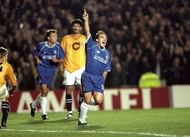 3 Nov 1999: Albert Ferrer of Chelsea salutes his goal during the UEFA Champions League Group H match against Hertha Berlin played at Stamford Bridge in London. Chelsea won the game 2-0 to top the group. \ Mandatory Credit: Gary Prior /Allsport