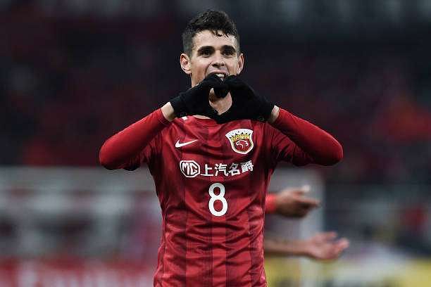 SHANGHAI, CHINA - FEBRUARY 28: Oscar #8 of Shanghai SIPG celebrates after scoring his team&#039;s second goal during the AFC Champions League 2017 Group F match between Shanghai SIPG and Western Sydney Wanderers at Shanghai Stadium on February 28, 2017 in Shanghai, China.  (Photo by Visual China/Getty Images)