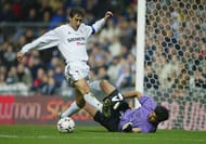 MADRID, SPAIN - NOVEMBER 23: Raul of Real Madrid tries to beat the Albacete goalkeeper during the Spanish Premier match between Real Madrid and Albacete at the Bernabau Stadium on November 23, 2003 in Madrid, Spain. (Photo by Phil Cole/Getty Images)