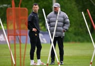 MANCHESTER, UNITED KINGDOM - MAY 04: Ryan Giggs of Manchester United talks with Sir Alex Ferguson the manager of Manchester United during a training session at the Carrington Training Complex on May 4, 2009 in Manchester, England. (Photo by Alex Livesey/Getty Images)