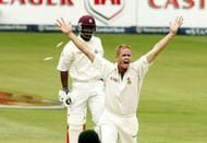 DURBAN, SOUTH AFRICA - JANUARY 10: Shaun Pollock, Captain of South Africa, gets the wicket of Runako Morton of Wes Indies during Day 1 of the 3rd Test match between South Africa and West Indies held at Sahara Stadium iJanuary 10, 2008 n Kingsmead, Durban, South Africa. (Photo by Tertius Pickard/Gallo Images/Getty Images)