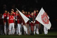 CAPE TOWN, SOUTH AFRICA - APRIL 18: The Kings XI Punjab enter the field during the opening ceremony during the IPL T20 match between Rajasthan Royals and Royal Challengers Bangalore at Newlands Cricket Ground on April 18, 2009 in Cape Town, South Africa. (Photo by Tom Shaw/Getty Images)