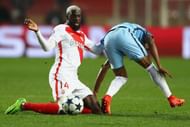 MONACO - MARCH 15: Tiemoue Bakayoko of Monaco wins posession from Fernandhino of Manchester City during the UEFA Champions League Round of 16 second leg match between AS Monaco and Manchester City FC at Stade Louis II on March 15, 2017 in Monaco, Monaco. (Photo by Michael Steele/Getty Images)