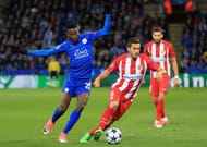 LEICESTER, ENGLAND - APRIL 18: Wilfred Ndidi of Leicester City puts pressure on Koke of Atletico Madrid during the UEFA Champions League Quarter Final second leg match between Leicester City and Club Atletico de Madrid at The King Power Stadium on April 18, 2017 in Leicester, United Kingdom. (Photo by Richard Heathcote/Getty Images)