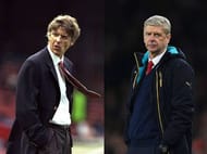 FILE PHOTO - (EDITORS NOTE: COMPOSITE OF TWO IMAGES - Image numbers (L) 1530530 and 511891146) In this composite image a comparison has been made between Arsene Wenger,Manager of Arsenal (L) in 1996 and in 2016. Arsene Wenger celebrates 20 years in charge of Arsenal this season. ***LEFT IMAGE*** 2 Nov 1996: Arsene Wenger the manager of Arsenal during the FA Carling Premier league match between Wimbledon and Arsenal at Selhurst Park in London. The match ended in a 2-2 draw. Mandatory Credit: Stu Forster/Allsport ***RIGHT IMAGE***LONDON, ENGLAND - FEBRUARY 23: Arsene Wenger the manager of Arsenal looks on during the UEFA Champions League round of 16, first leg match between Arsenal FC and FC Barcelona at the Emirates Stadium on February 23, 2016 in London, United Kingdom. (Photo by Shaun Botterill/Getty Images)