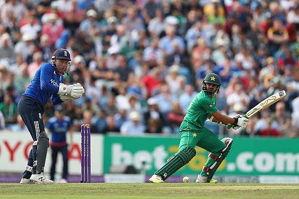 LEEDS, ENGLAND - SEPTEMBER 01:  Azhar Ali of Pakistan hits to the offside off the bowling of Adil Rashid as wicketkeeper Jonny Bairstow looks on during the 4th Royal London One -Day International match between England and Pakistan at Headingley on September 1, 2016 in Leeds, England.  (Photo by Michael Steele/Getty Images)