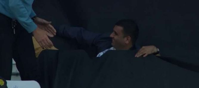Spectator goes for a diving catch in the crowd, ends up enduring a rather painful fall