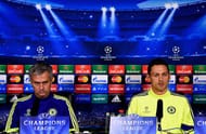 LONDON, ENGLAND - OCTOBER 20: (L-R) Chelsea manager Jose Mourinho and Nemanja Matic of Chelsea speak to the media during the Chelsea FC Press Conference ahead of the UEFA Champions League Group G match against NK Maribor at the Chelsea training ground on October 20, 2014 in Cobham, United Kingdom. (Photo by Mike Hewitt/Getty Images)