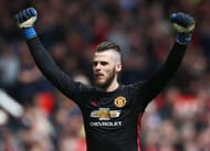 MANCHESTER, ENGLAND - APRIL 30: David De Gea of Manchester United celebrates his sides first goal during the Premier League match between Manchester United and Swansea City at Old Trafford on April 30, 2017 in Manchester, England. (Photo by Jan Kruger/Getty Images)