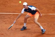 ROME, ITALY - MAY 19: Dominic Thiem of Austria in action during the men's quarter-final match against Rafael Nadal of Spain on Day Six of the Internazionali BNL d'Italia 2017 at Foro Italico on May 19, 2017 in Rome, Italy. (Photo by Michael Steele/Getty Images)