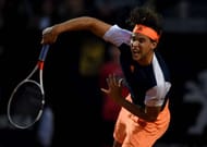 ROME, ITALY - MAY 20: Dominic Thiem of Austria plays a shot during his semi final match against Novak Djokovic of Serbia in The Internazionali BNL d'Italia 2017 at Foro Italico on May 20, 2017 in Rome, Italy. (Photo by Gareth Copley/Getty Images)
