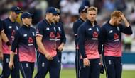 LONDON, ENGLAND - MAY 29: England captain Eoin Morgan (2nd left) leads his players off after a 7 wicket defeat after the 3rd Royal London Cup match between England and South Africa at Lord's Cricket Ground on May 29, 2017 in London, England. (Photo by Stu Forster/Getty Images)