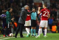 MANCHESTER, ENGLAND - APRIL 20: Jose Mourinho manager of Manchester United gives Luke Shaw of Manchester United instructions during the UEFA Europa League quarter final second leg match between Manchester United and RSC Anderlecht at Old Trafford on April 20, 2017 in Manchester, United Kingdom. (Photo by Michael Steele/Getty Images)