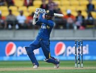 WELLINGTON, NEW ZEALAND - MARCH 01: Kumar Sangakkara of Sri Lanka plays a shot during the 2015 ICC Cricket World Cup match between England and Sri Lanka at Wellington Regional Stadium on March 1, 2015 in Wellington, New Zealand. (Photo by Shaun Botterill/Getty Images)
