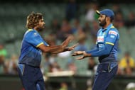 ADELAIDE, AUSTRALIA - FEBRUARY 22: Lasith Malinga and Chamara Kapugedera of Sri Lanka celebrate after Kapugedera took a catch to get the wicket of Travis Head of Australia during the International Twenty20 match between Australia and Sri Lanka at Adelaide Oval on February 22, 2017 in Adelaide, Australia. (Photo by Morne de Klerk/Getty Images)